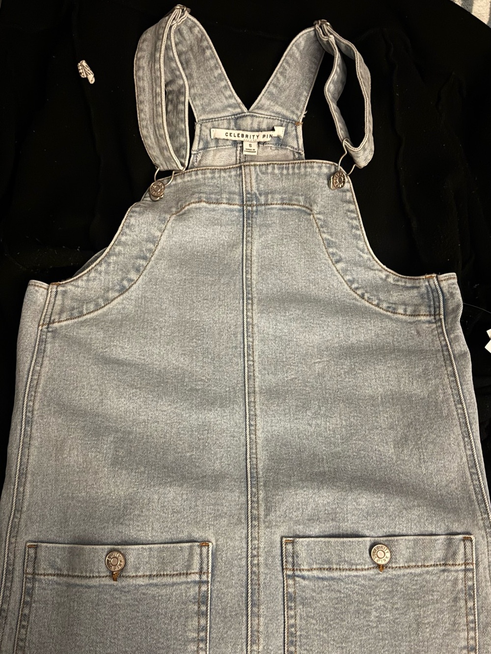 Celebrity Pink Light Blue Denim Pinafore Overall Dress
